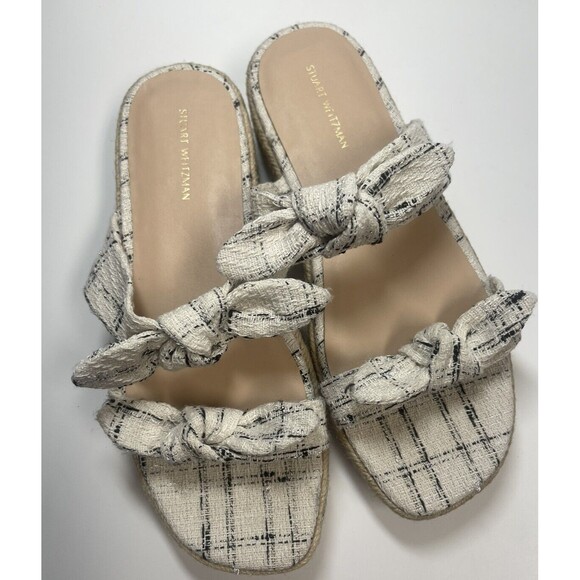 Stuart Weitzman Bandeau Tweed Bow Espadrille Sandal Sz 8.5 New W/O Tag - Picture 1 of 8